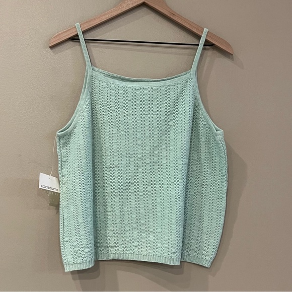 NWT Y2K Floral Ribbon Cami Sweater Linen Blend Sz L Petite Pastel Green Pink - Picture 4 of 11